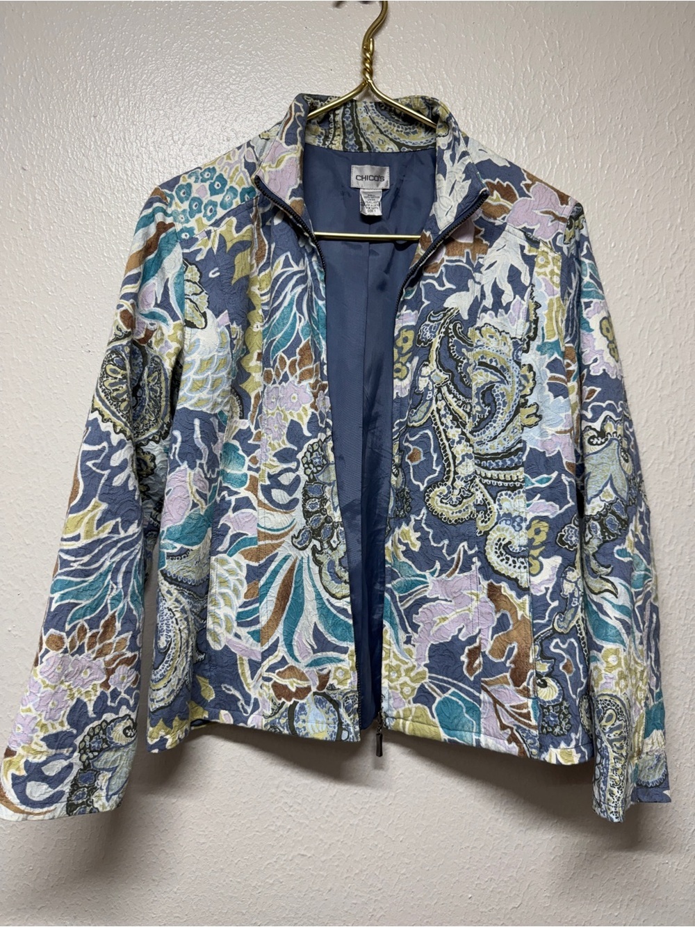 Chicos Jacket Womens Size 2 Paisley Floral Phoebe Buffay Bohemian 90s Style Hipp